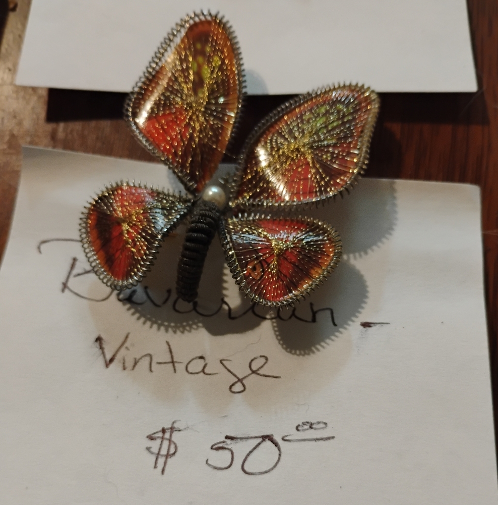 Vintage Butterfly Brooch - Gold and Orange